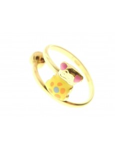 ANELLI BIMBI - Anello Bimba Bambina Oro Giallo 18 KT Carati Ct 750 Gr 1,60 Orsetto