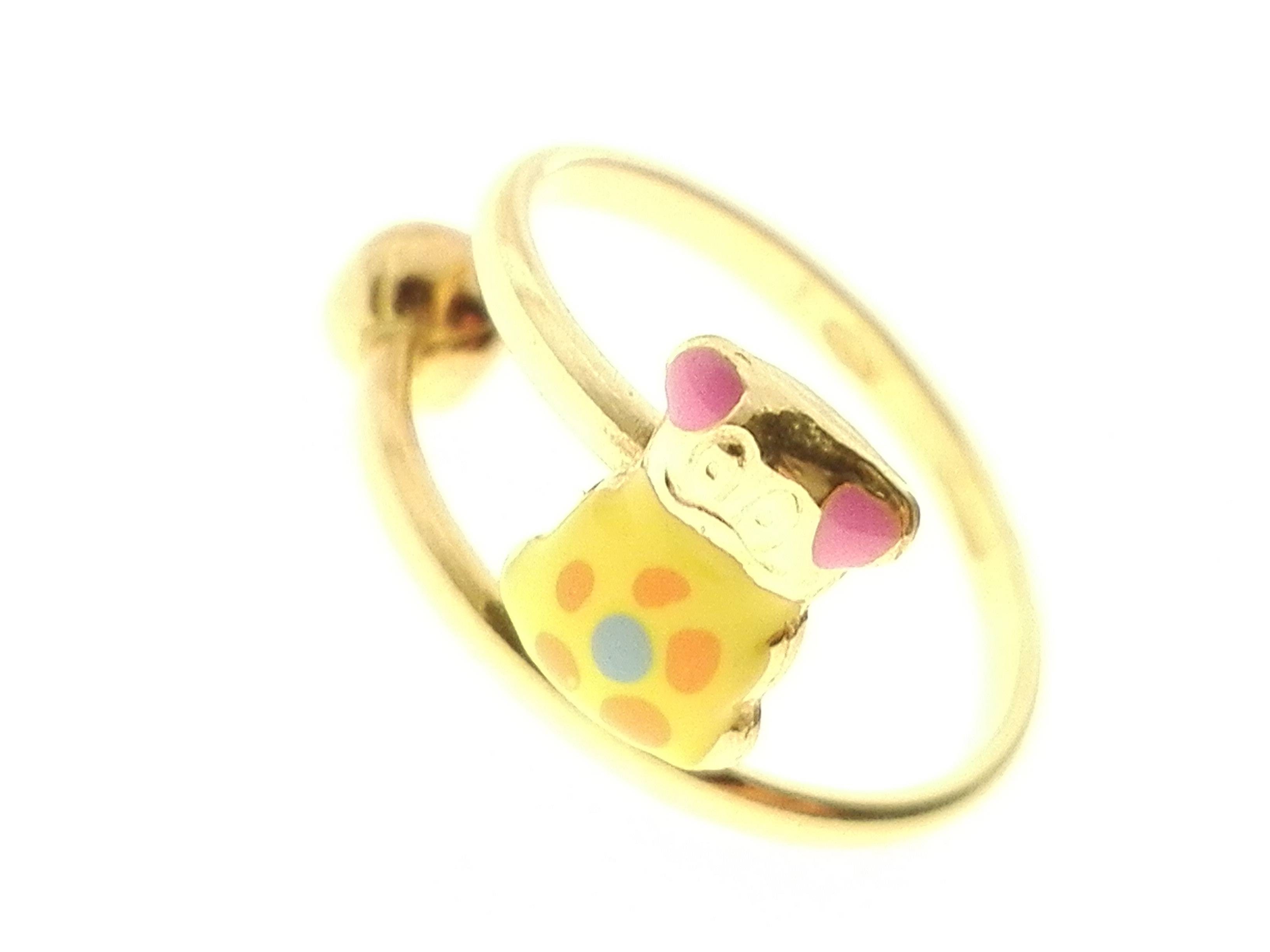 Anello bimba in oro giallo 18 kt con casetta smaltata