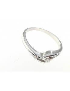 Anello Donna Solitario In Oro Bianco 18 kt Carati 750 3,20 Gr 0,06 Ct H IF