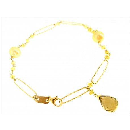 BRACCIALI DONNA - Bracciale Braccialetto Donna Oro Giallo 18 Kt Carati Ct 750 Gr 5,10  Perle