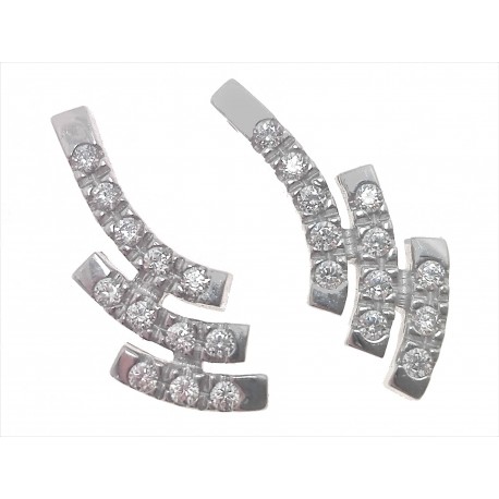ORECCHINI ORO BIANCO - Orecchini Donna Oro Bianco 18 kt Carati Ct 750 3,60 Gr Zirconi Taglio Brillante