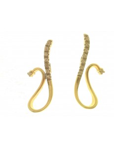 ORECCHINI ORO GIALLO - Orecchini Donna Oro Giallo 18 kt Carati Ct 750 3,70 Gr Zirconi Taglio Brillante
