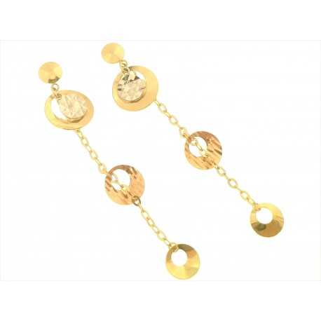 ORECCHINI ORO GIALLO - Orecchini Donna Oro Giallo Bianco 18 kt Carati Ct 750 2,40 Gr Pendenti