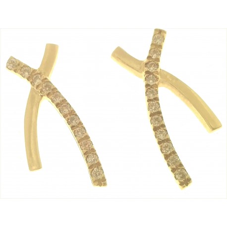 ORECCHINI ORO GIALLO - Orecchini Donna Oro Giallo 18 kt Carati Ct 750 4,30 Gr Zirconi Taglio Brillante