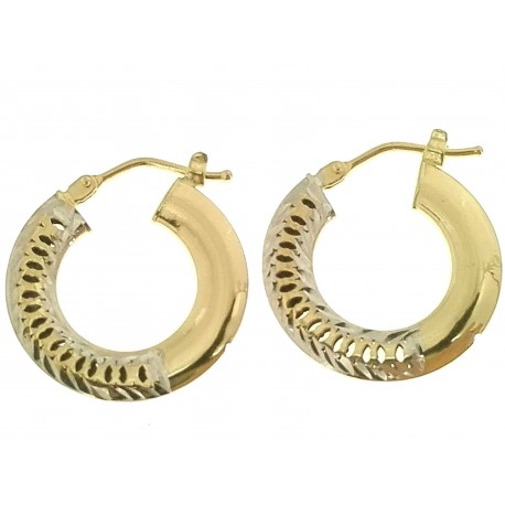 ORECCHINI CERCHIO GIALLI - Orecchini Donna Cerchio Cerchi Oro Giallo Bianco 18 kt Carati Ct 750 2,05 Gr