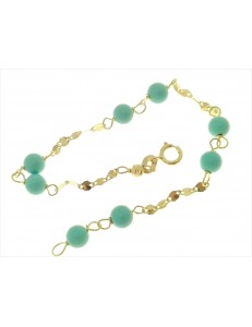 BRACCIALI BIMBI - Bracciale Braccialetto Turchese Bimba Bambina Oro Giallo 18 Kt Carati 750 1,15Gr