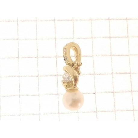 COLLANE ORO GIALLO - Collana Catenina Pendente Perla Donna Oro Giallo 18 Kt Carati Ct 750 2,35 Gr