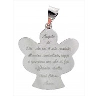 Ciondolo Angelo Preghiera Pendente Donna Ragazza Oro Bianco 18 Kt Carati 750 