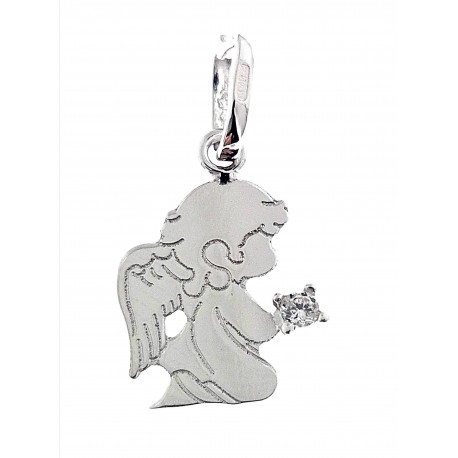 PENDENTI ORO - Ciondolo Pendente Donna Ragazza Oro Bianco 18 Kt Carati Ct 750 0,45 Gr Angelo