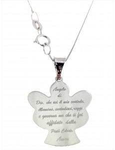 Collana Catenina Pendente Angelo Preghiera Donna Oro Bianco 18 Kt Carati Ct 750 