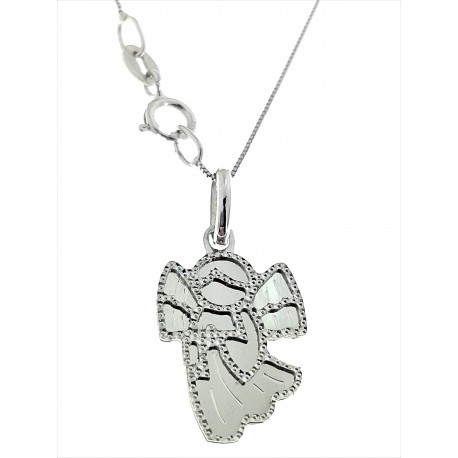 COLLANE ORO BIANCO - Collana Catenina Pendente Angelo Donna Oro Bianco 18 Kt Carati Ct 750