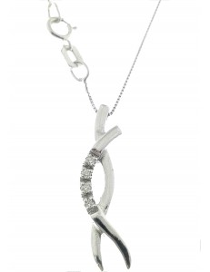 COLLANE  DIAMANTI - Collana Catenina Pendente Donna Oro Bianco 18 kt Carati Diamanti 0,04 Ct