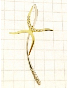 CROCI E SACRI ORO BIANCO - Ciondolo Pendente Donna Oro Bianco Giallo 18 Kt Carati Ct 750 2,15 Gr Croce