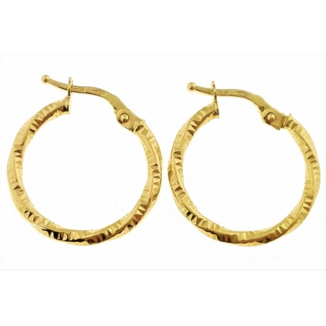 ORECCHINI CERCHIO GIALLI - Orecchini Martellati Donna Cerchio Cerchi Oro Giallo 18 kt Carati Ct 750 1.35 Gr