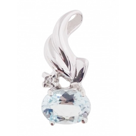 PENDENTI ORO BIANCO - Ciondolo Pendente Diamante Topazio Donna  Oro Bianco 18 Kt Carati Ct 750 1,90 Gr