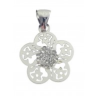 Ciondolo Pendente Donna Ragazza Oro Bianco 18 Kt Carati Ct 750 0,60 Gr Fiore
