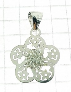 PENDENTI ORO BIANCO - Ciondolo Pendente Donna Ragazza Oro Bianco 18 Kt Carati Ct 750 0,60 Gr Fiore