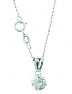 Collana Catenina Pendente Punto Luce Donna Oro Bianco 18 Kt Carati Ct 750 1,15Gr