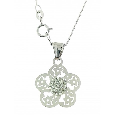 COLLANE ORO BIANCO - Collana Catenina Veneziana Pendente Donna Oro Bianco 18 Kt Carati 750 1,30 Gr