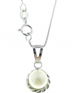 COLLANE ORO BIANCO - Collana Catenina Pendente Perla Donna Oro Bianco 18 Kt Carati Ct 750 1,30 Gr