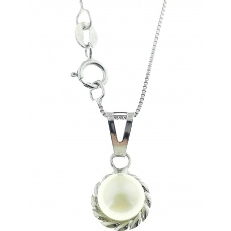 COLLANE ORO BIANCO - Collana Catenina Pendente Perla Donna Oro Bianco 18 Kt Carati Ct 750 1,30 Gr