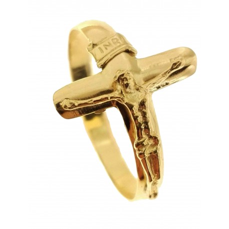 Anello Croce Uomo Donna Unisex Oro Giallo 18 kt Carati Ct 750 2,85 Gr