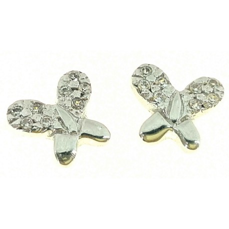 ORECCHINI BIMBA - Orecchini Donna Bimba Bambina Farfallina Oro Bianco 18 kt Carati Ct 750 1,50 Gr