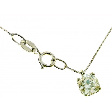 COLLANE ORO BIANCO - Collana Catenina Solitario Punto Luce Donna Oro Bianco 18 Kt Carati Ct 750