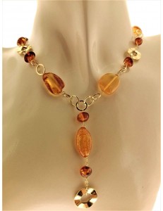 Collana Girocollo Collier Donna Oro Giallo 18 Kt Carati Ct 750 7,30 Gr Ambra