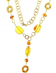 COLLANE ORO GIALLO - Collana Girocollo Collier Donna Oro Giallo 18 Kt Carati Ct 750 7,30 Gr Ambra