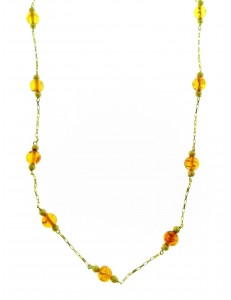 COLLANE ORO GIALLO - Collana Girocollo Collier Donna Oro Giallo 18 kt Carati Ct 750 5,60 Gr Ambra 