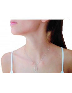 COLLANE ORO BIANCO - Collana Catenina Girocollo Pendente Donna Oro Bianco 18 Kt Carati Ct 750 4,20 Gr