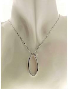 COLLANE ORO BIANCO - Collana Catenina Girocollo Pendente Donna Oro Bianco 18 Kt Carati Ct 750 4,20 Gr