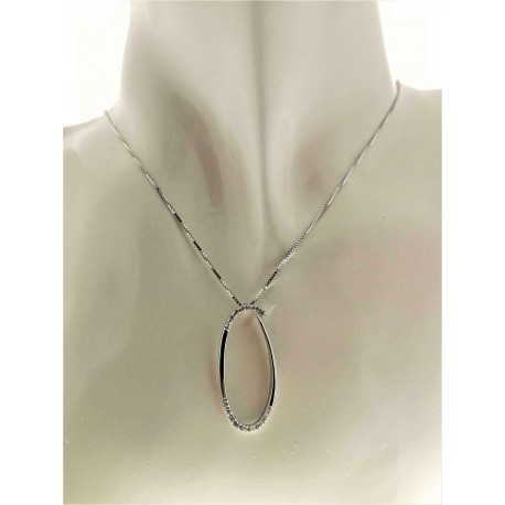 COLLANE ORO BIANCO - Collana Catenina Girocollo Pendente Donna Oro Bianco 18 Kt Carati Ct 750 4,20 Gr
