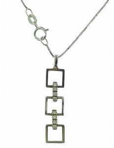 Collana Catenina Girocollo Pendente Diamanti Donna Oro Bianco 18 Carati kt 750 