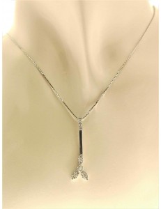 COLLANE  DIAMANTI - Collana Girocollo Pendente Diamanti Donna Oro Bianco 18 Kt Carati 750 0,13 Ct