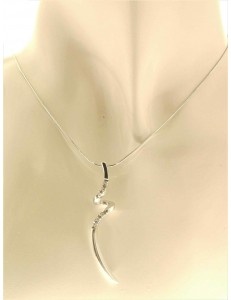 COLLANE  DIAMANTI - Collana Catenina Donna Pendente Oro Bianco 18 kt Carati Diamanti 0,06 Ct 4,70 Gr