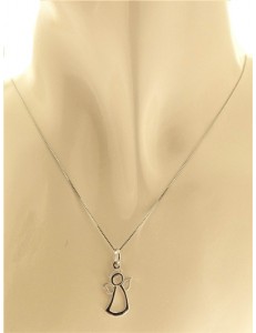 Collana Catenina Pendente Angelo Donna Oro Bianco 18 Kt Carati Ct 750 1,45 Gr