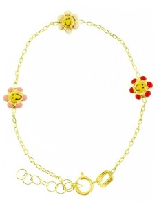 Bracciale Fiori Braccialetto Bimba Bambino Oro Giallo 18 Kt Carati Ct 750