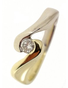 Anello Contree Donna Oro Giallo Bianco 4,75 Gr 18 Kt Carati 750 Diamanti 0,10 Ct