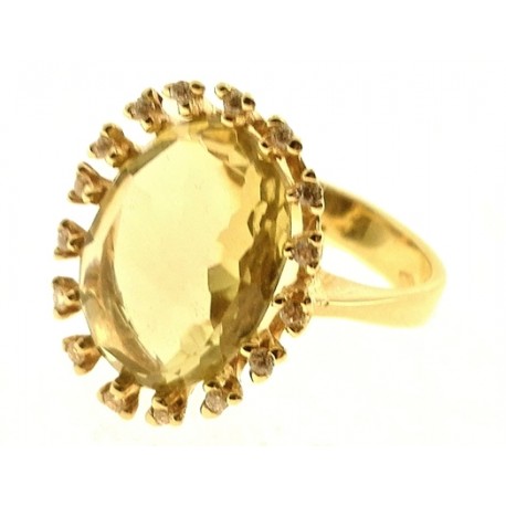 Anello Donna Oro Giallo 18 KT Carati Ct 750 Gr 7,60 Zirconi Taglio Brillante