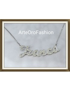 Collana Argento 925 Rodiato Collana Unica Con Zirconi Incastonati Nome Franca