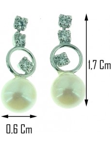 ORECCHINI PENDENTI CON PERLE - Con Zirconi Oro Bianco 18 kt Carati Ct 750