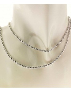 Collana 45 Cm Corda Funetta Torchon Oro Bianco 18 Kt Carati Ct 750 1,65 Gr Donna