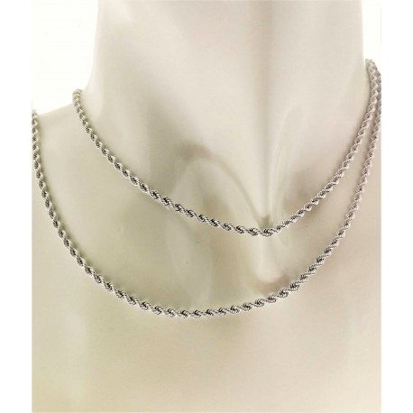 Collana 45 Cm Corda Funetta Torchon Oro Bianco 18 Kt Carati Ct 750 1,65 Gr Donna