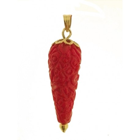 PENDENTE CORNETTO - Corno Donna Oro Giallo 18 Kt Carati Ct 750