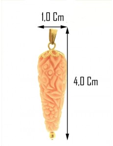 PENDENTE CORNETTO ROSA - Corno Donna Oro Giallo 18 Kt Carati Ct 750