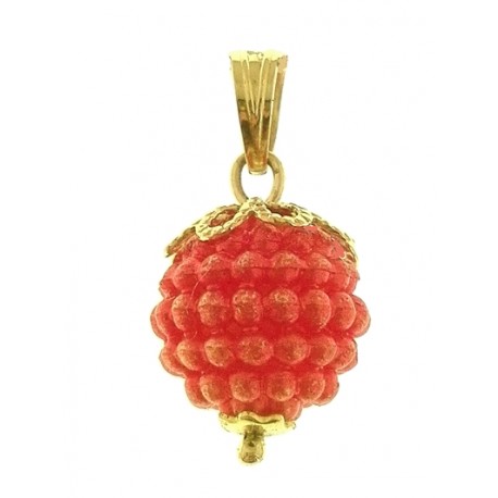 PENDENTE NESPOLINA ROSSA - Donna Oro Giallo 18 Kt Carati Ct 750
