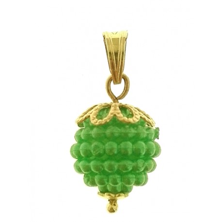 PENDENTE NESPOLINA VERDE - Donna Oro Giallo 18 Kt Carati Ct 750