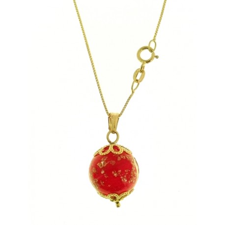 COLLANA VETRO DI MURANO ROSSO - Donna Oro Giallo 18 kt Carati Ct 750